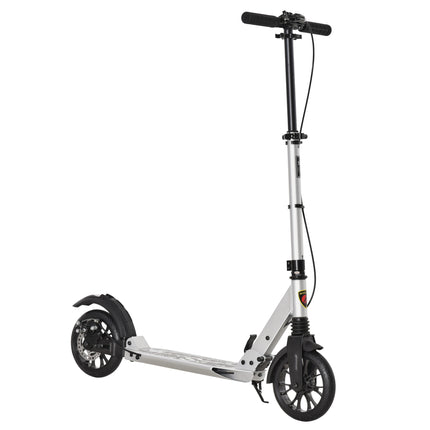 Foldable Adult & Teen Kick Scooter with Adjustable Height, Rear Wheel Brake & Shock Mitigation System - Silver