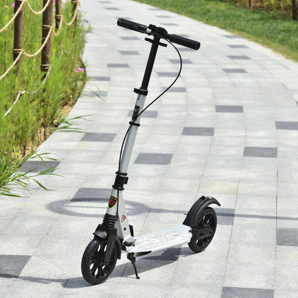 Foldable Adult & Teen Kick Scooter with Adjustable Height, Rear Wheel Brake & Shock Mitigation System - Silver