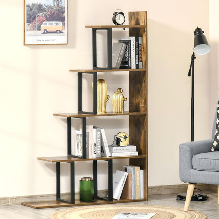 5-Tier Bookcase, Wooden Ladder Bookshelf Display Stand, Rustic Brown