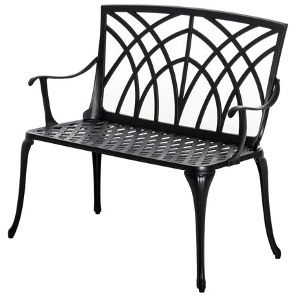 2 Seater Cast Aluminium Garden Bench with Decorative Backrest - Black