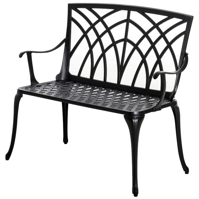 2 Seater Cast Aluminium Garden Bench with Decorative Backrest - Black