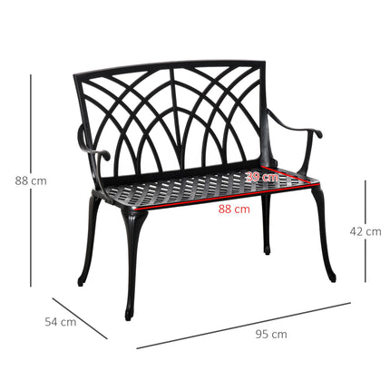 2 Seater Cast Aluminium Garden Bench with Decorative Backrest - Black