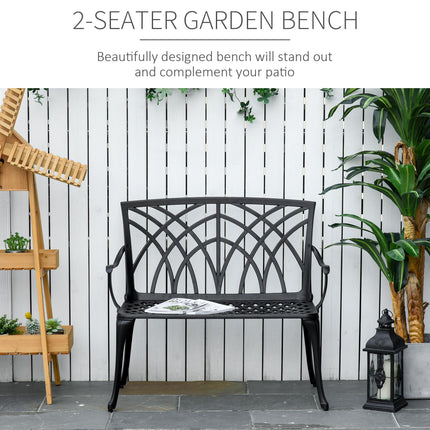 2 Seater Cast Aluminium Garden Bench with Decorative Backrest - Black