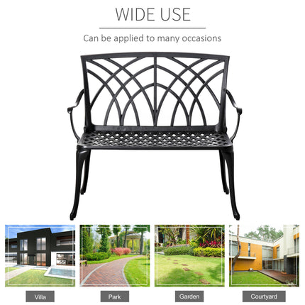 2 Seater Cast Aluminium Garden Bench with Decorative Backrest - Black