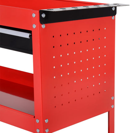 3-Tier Tool Trolley Cart with Drawer and Roller Cabinet for Garage Workshop - Red