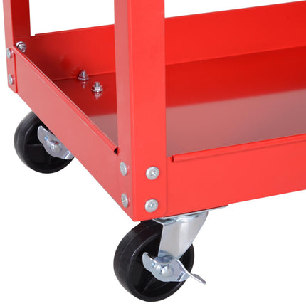 3-Tier Tool Trolley Cart with Drawer and Roller Cabinet for Garage Workshop - Red
