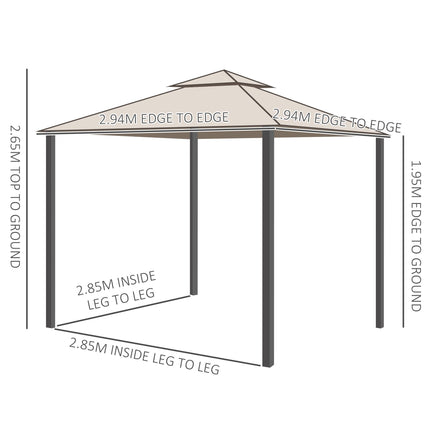 Outdoor Garden Gazebo Tent with 2 Tier Roof and Netting - Taupe