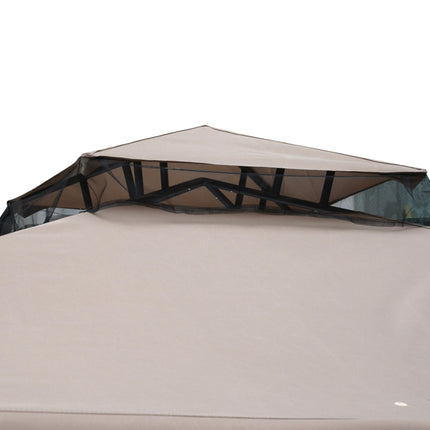 Outdoor Garden Gazebo Tent with 2 Tier Roof and Netting - Taupe