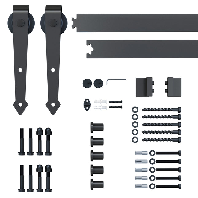 6.6FT Carbon Steel Sliding Barn Door Kit for Single Wooden Door 2m Track System - Grey