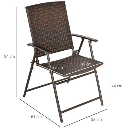 Set of 2 Folding Rattan Bistro Chairs with Armrest Steel Frame - Brown