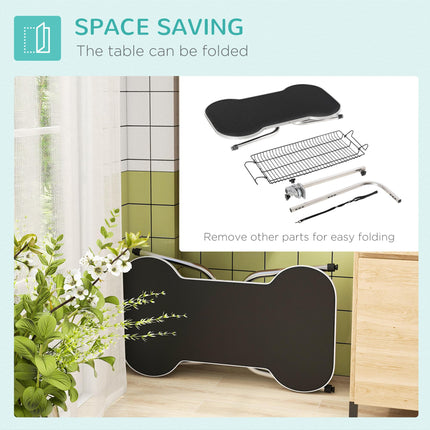 Foldable Pet Grooming and Drying Table with Adjustable Arm, Non-Slip Rubber Top, Aluminium Edge, Stainless Steel Bar Sling - Black