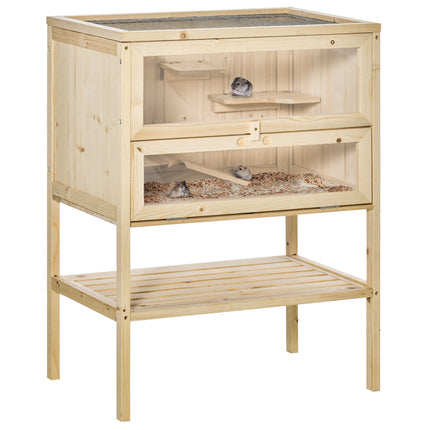 3 Tiers Wooden Hamster Cage for Small Rodents 60L x 40W x 80H cm - Natural Wood