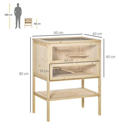 3 Tiers Wooden Hamster Cage for Small Rodents 60L x 40W x 80H cm - Natural Wood