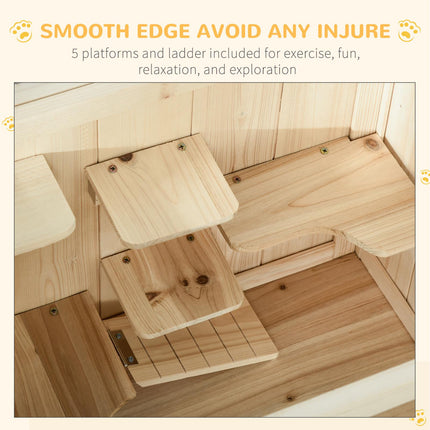 3 Tiers Wooden Hamster Cage for Small Rodents 60L x 40W x 80H cm - Natural Wood