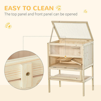 3 Tiers Wooden Hamster Cage for Small Rodents 60L x 40W x 80H cm - Natural Wood
