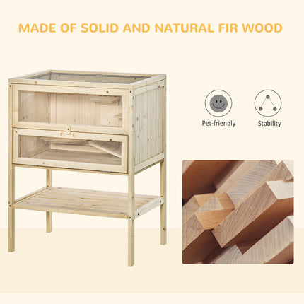 3 Tiers Wooden Hamster Cage for Small Rodents 60L x 40W x 80H cm - Natural Wood