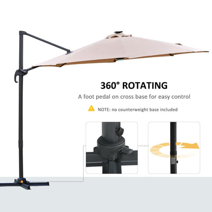 3(m) LED Cantilever Parasol Outdoor Sun Umbrella w/ Base Solar Lights Brown