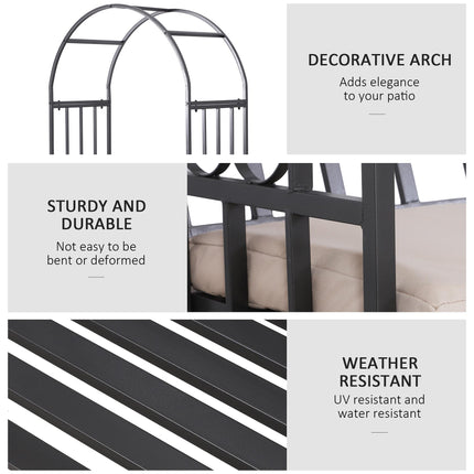 Garden Metal Arch Bench with Rose Trellis and Cushion - Black