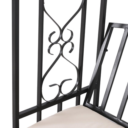 Garden Metal Arch Bench with Rose Trellis and Cushion - Black