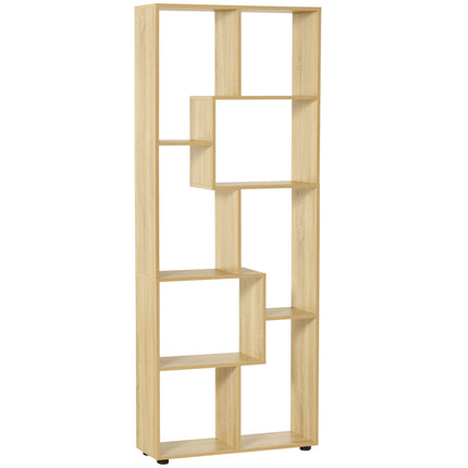 8-Tier Freestanding Melamine Bookcase with Anti-Tipping Pads - Natural Wood Grain