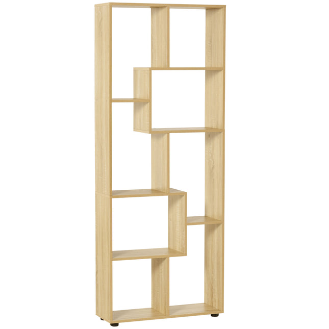 8-Tier Freestanding Melamine Bookcase with Anti-Tipping Pads - Natural Wood Grain