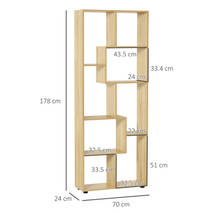8-Tier Freestanding Melamine Bookcase with Anti-Tipping Pads - Natural Wood Grain