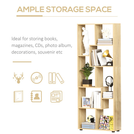 8-Tier Freestanding Melamine Bookcase with Anti-Tipping Pads - Natural Wood Grain