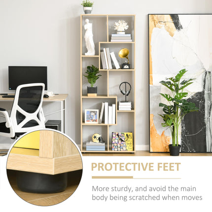 8-Tier Freestanding Melamine Bookcase with Anti-Tipping Pads - Natural Wood Grain