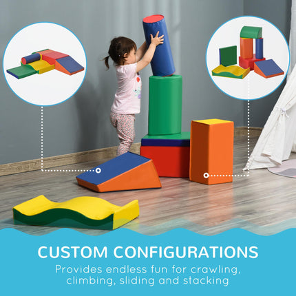 7 Piece Soft Play Blocks Kids Climb & Crawl Gym Toy Foam Building & Stacking Educational Set - Multicoloured