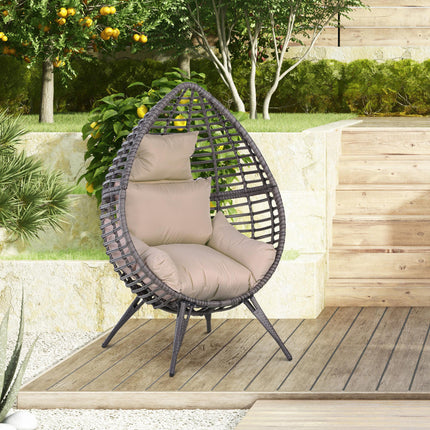 Rattan Egg Chair with Cushion Durable Metal Frame for Indoor Outdoor Use - Grey Beige