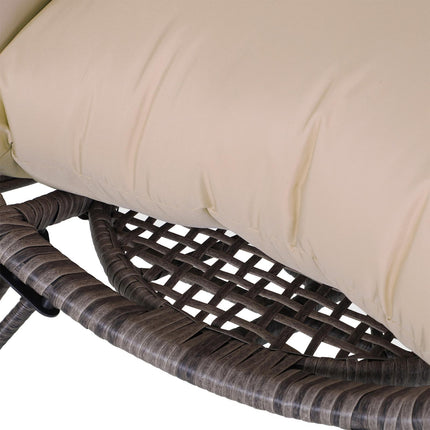 Rattan Egg Chair with Cushion Durable Metal Frame for Indoor Outdoor Use - Grey Beige
