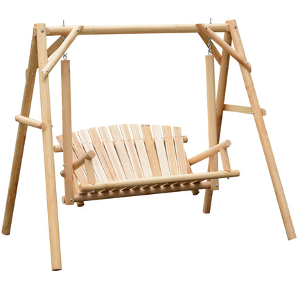 2 Seater Garden Swing Bench with Metal Hooks - Natural Wood