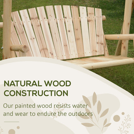 2 Seater Garden Swing Bench with Metal Hooks - Natural Wood