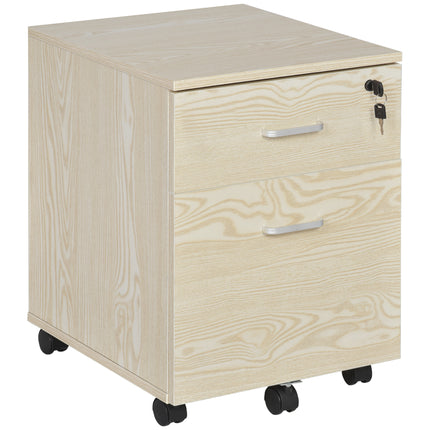 2-Drawer Locking Office Filing Cabinet with 5 Wheels Rolling Storage Hanging Legal Letter Files - Oak