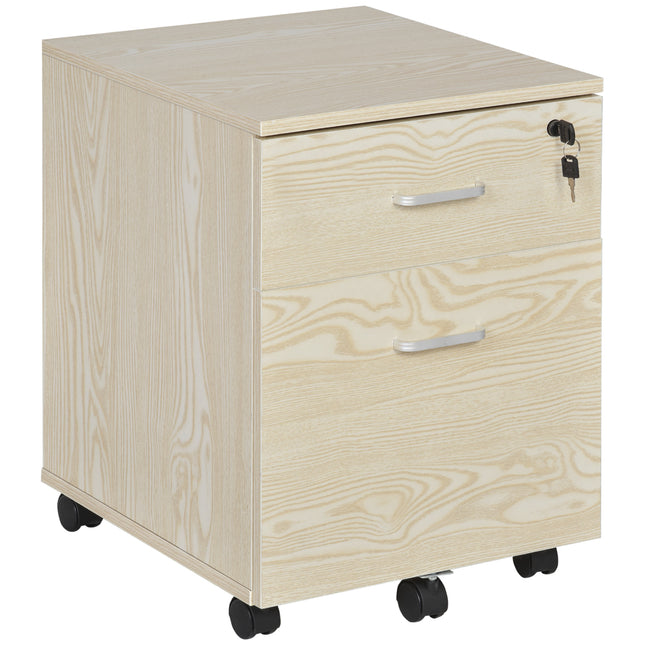 2-Drawer Locking Office Filing Cabinet with 5 Wheels Rolling Storage Hanging Legal Letter Files - Oak