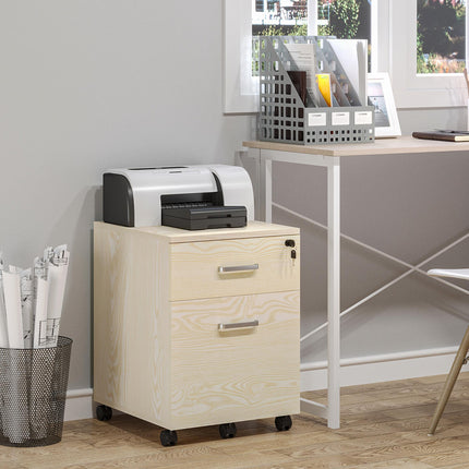 2-Drawer Locking Office Filing Cabinet with 5 Wheels Rolling Storage Hanging Legal Letter Files - Oak