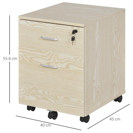 2-Drawer Locking Office Filing Cabinet with 5 Wheels Rolling Storage Hanging Legal Letter Files - Oak