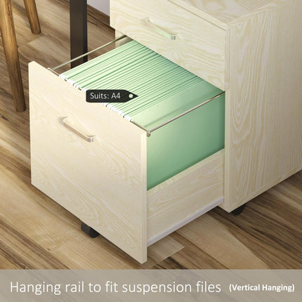 2-Drawer Locking Office Filing Cabinet with 5 Wheels Rolling Storage Hanging Legal Letter Files - Oak