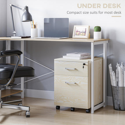2-Drawer Locking Office Filing Cabinet with 5 Wheels Rolling Storage Hanging Legal Letter Files - Oak