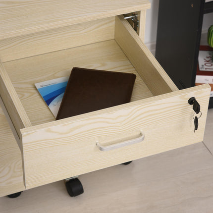 2-Drawer Locking Office Filing Cabinet with 5 Wheels Rolling Storage Hanging Legal Letter Files - Oak