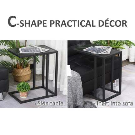 C Shape Side Table with Marble-Effect Top and Metal Frame - Black White