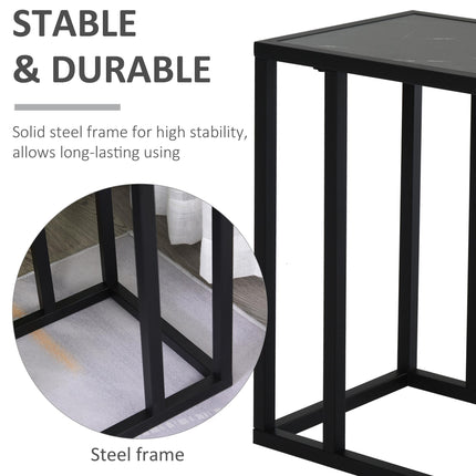 C Shape Side Table with Marble-Effect Top and Metal Frame - Black White
