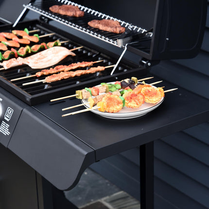 4+1 Gas Burner BBQ Grill Trolley with Side Burner, Storage & Wheels - Black