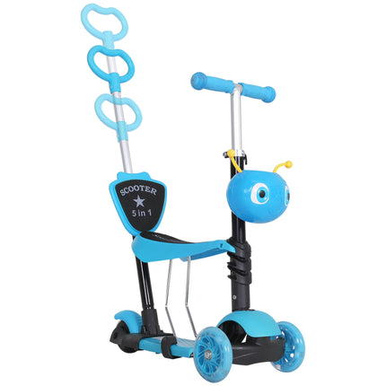 5-in-1 Toddler 3-Wheel Mini Kick Scooter with Removable Seat & Backrest for Kids - Blue
