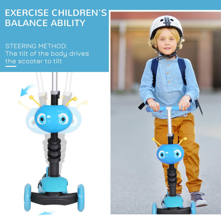 5-in-1 Toddler 3-Wheel Mini Kick Scooter with Removable Seat & Backrest for Kids - Blue