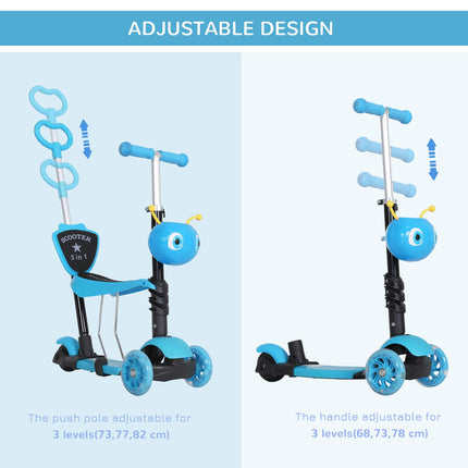 5-in-1 Toddler 3-Wheel Mini Kick Scooter with Removable Seat & Backrest for Kids - Blue