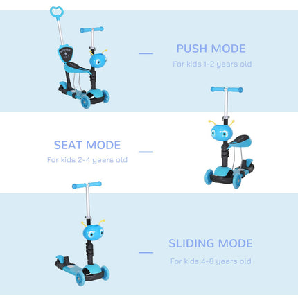 5-in-1 Toddler 3-Wheel Mini Kick Scooter with Removable Seat & Backrest for Kids - Blue