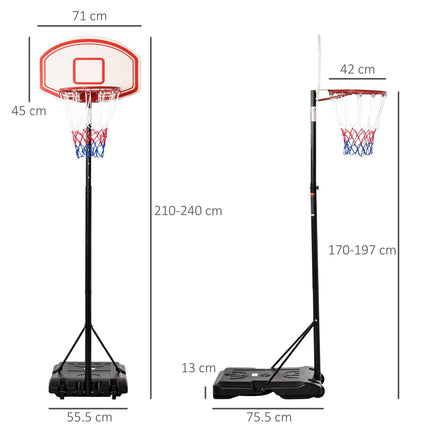 Portable Basketball Stand 170-197cm Adjustable Height Sturdy Rim Hoop w/ Large W
