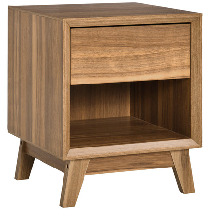 Modern Bedside Table with Drawer and Shelf - Walnut Brown
