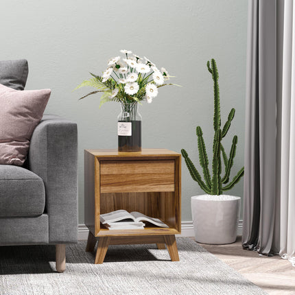 Modern Bedside Table with Drawer and Shelf - Walnut Brown